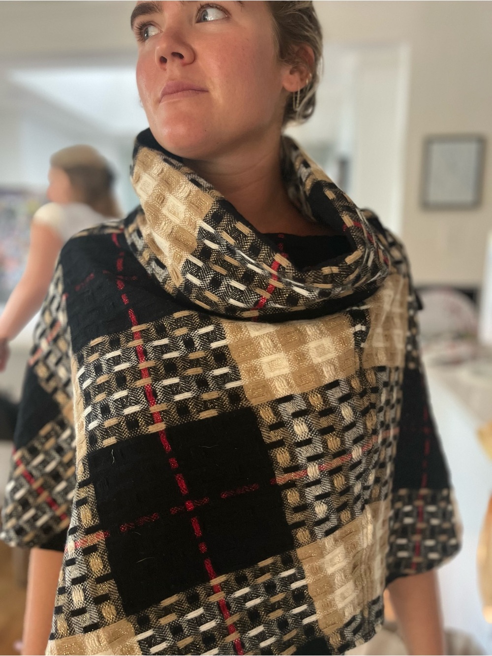Burberry Plaid Cowl Neck Poncho in Black & Brown Like New